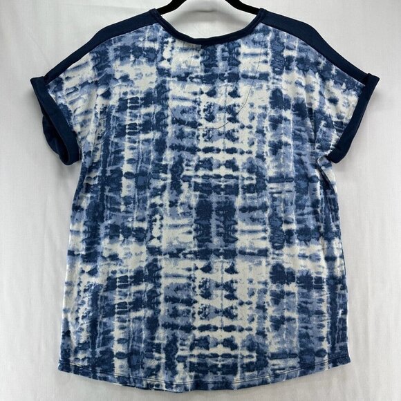 Lucky Brand Pajama Top Womens Sz L Tie Dye Round Neck Cuff Dolman Sleeve Blue - Picture 2 of 10